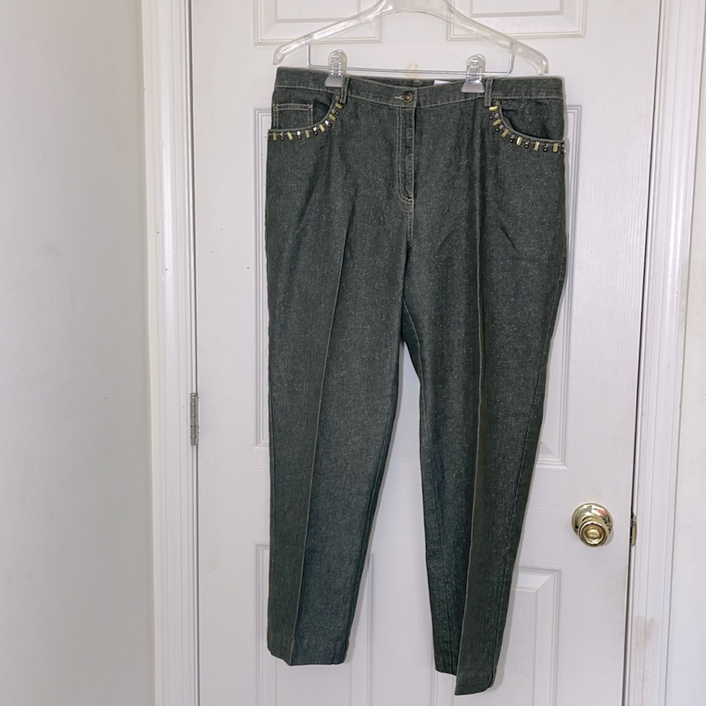 Ruby Rd Olive Green Bohemian Cute Shimmer Jeans Size 18